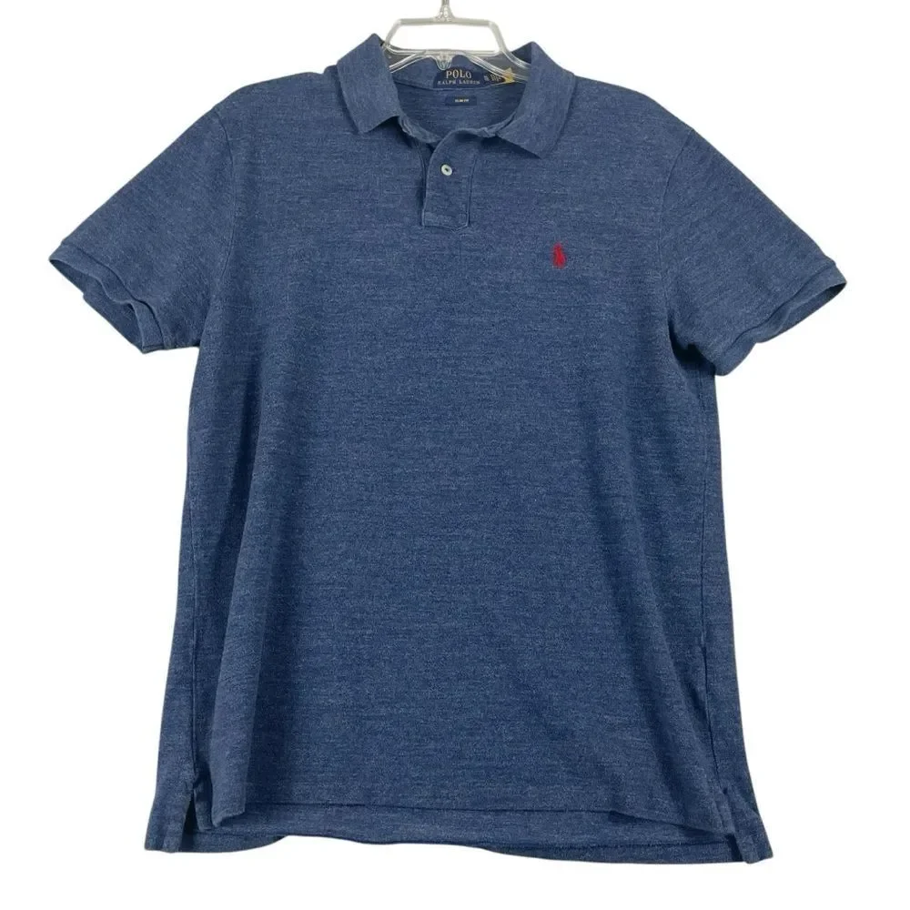 Men's Polo Ralph Lauren‎ 100% Cotton Blue Heather Polo Slim Fit XL 0302